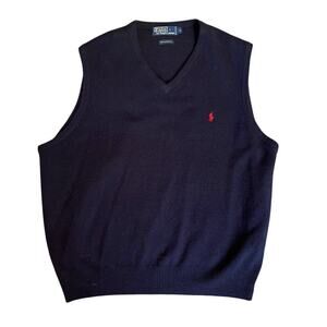 Polo by Ralph Lauren 100% Lambswool Navy Blue Men's Vest.  Size Large